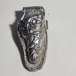 6 Shooter Holster Silvertone Bolo Tie Slide Clasp Vintage Western